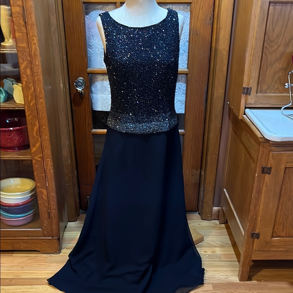 Blue Beaded Embellished Elegant Maxi Dress